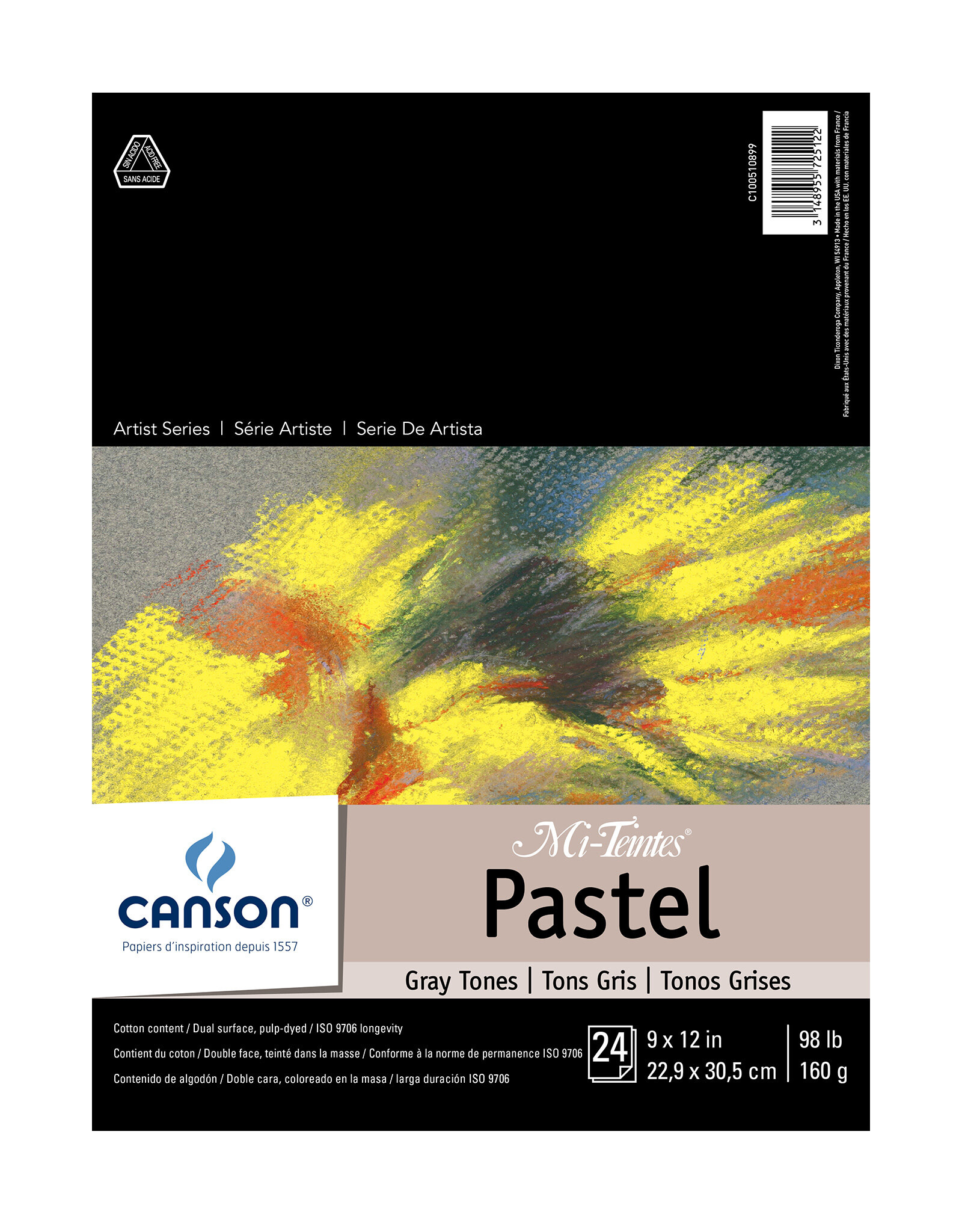 Canson Canson Mi Teintes Pastel Paper, 24 Sheets, 9” x 12”, Gray Tones