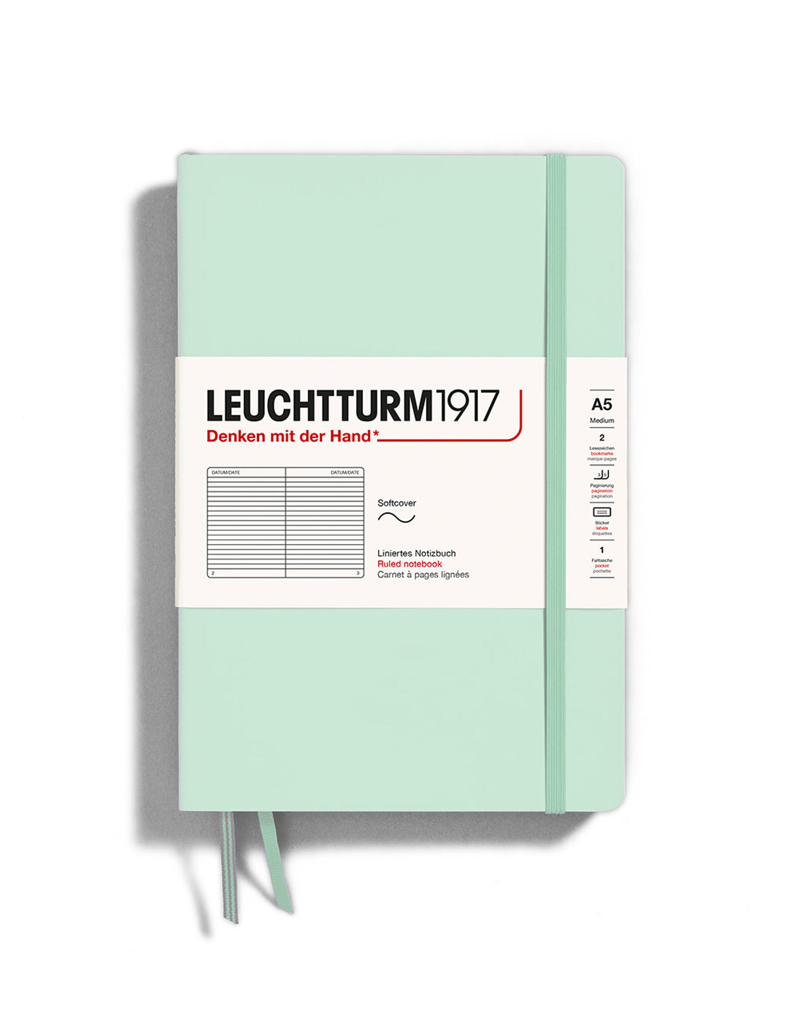 CLEARANCE  LEUCHTTURM1917 Notebook Classic Softcover, Mint Green, A5, Ruled