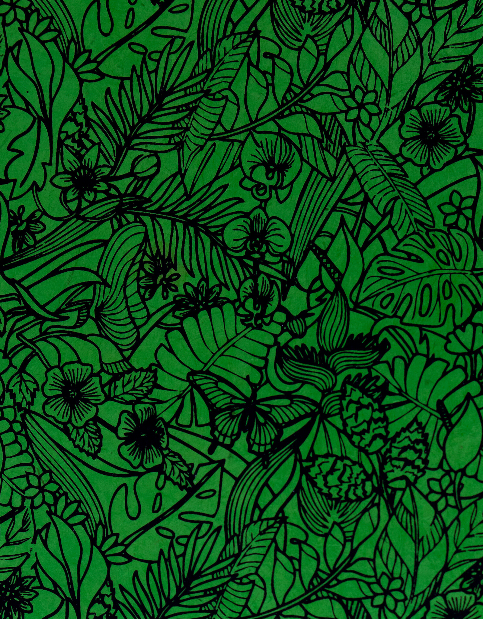 AITOH Aitoh Lokta Printed Rain Forest Black on Green 19.5" x 29.5"