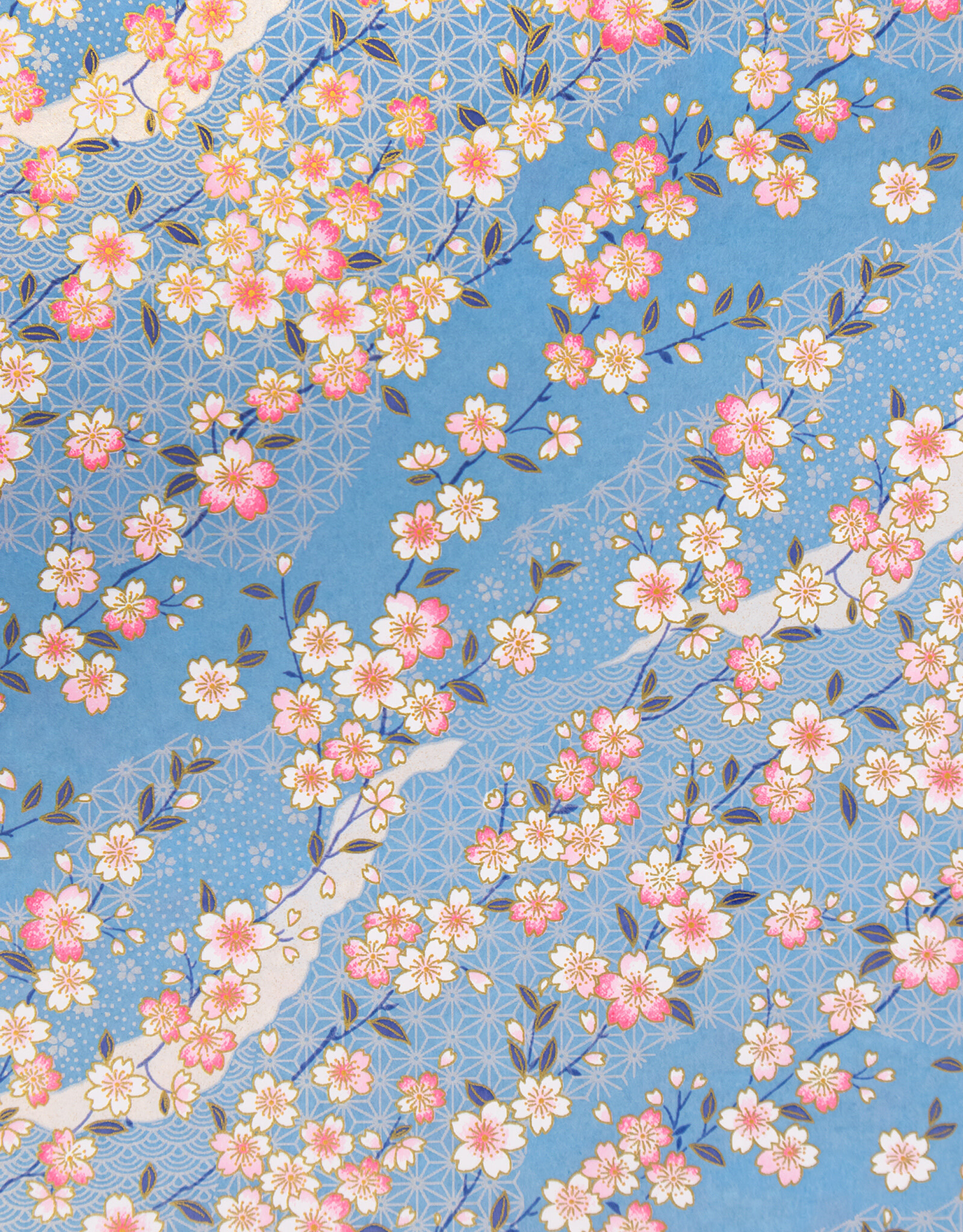 CLEARANCE Aitoh Yuzenshi: Blossom & Leaves on Blue, 18.5" x 25"