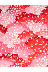 AITOH Aitoh Yusen Chiyogami: Red with Pink and White Petals, 18.5" x 25"