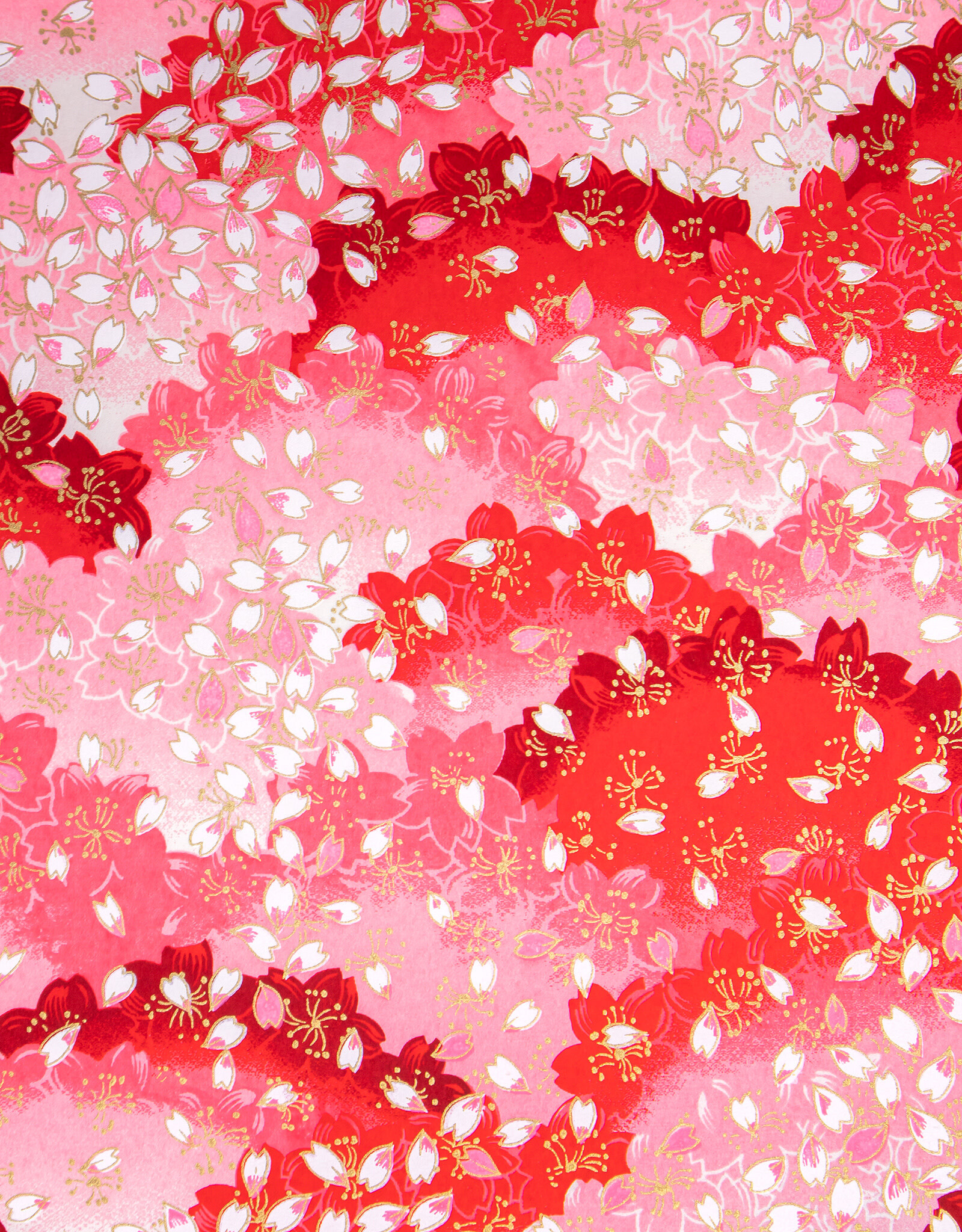 AITOH Aitoh Yusen Chiyogami: Red with Pink and White Petals, 18.5" x 25"