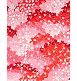 AITOH AITOH Yusen Chiyogami: Red with Pink and White Petals, 18½” x 25”