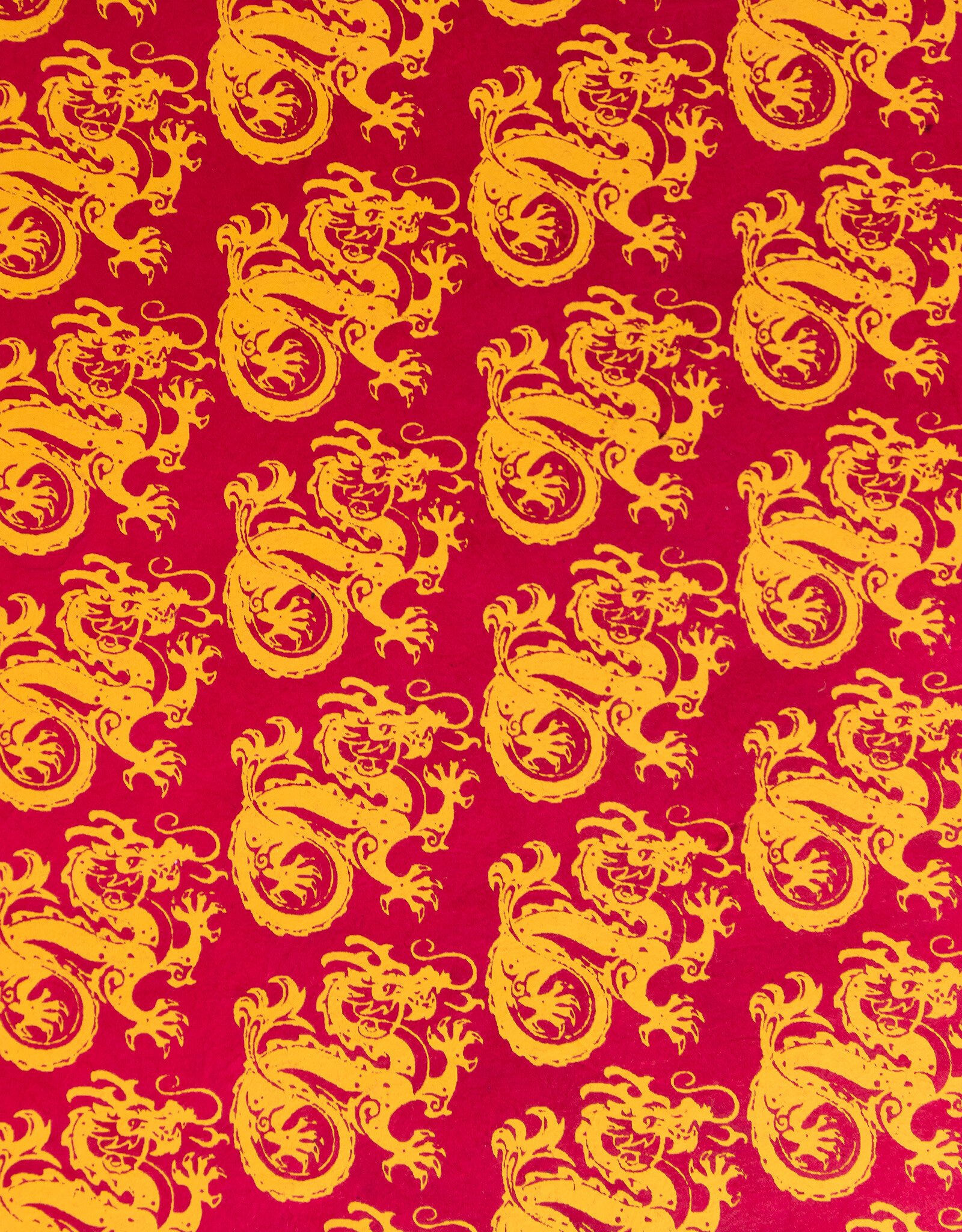 CLEARANCE Aitoh Lokta Printed Dragon Yellow on Red 19.5" x 29.5"