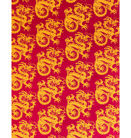 CLEARANCE Aitoh Lokta Printed Dragon Yellow on Red 19.5" x 29.5"