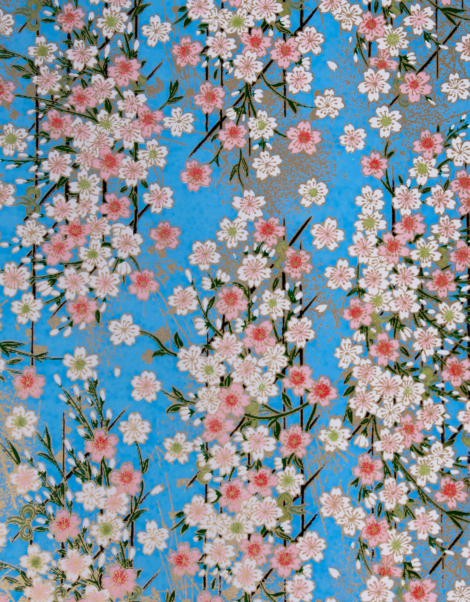 CLEARANCE Aitoh Cherry Blossoms with Gold on Light Blue, 19" x 25.5"