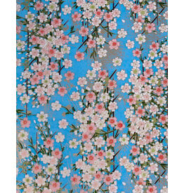 CLEARANCE Aitoh Cherry Blossoms with Gold on Light Blue, 19" x 25.5"