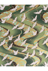 AITOH Aitoh Yuzenshi: Cranes on Green, 19" x 25.5"