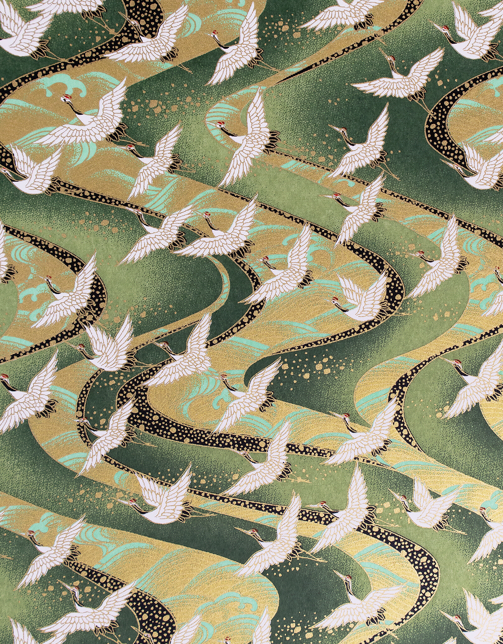 AITOH Aitoh Yuzenshi: Cranes on Green, 19" x 25.5"