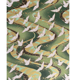 AITOH Aitoh Yuzenshi: Cranes on Green, 19" x 25.5"