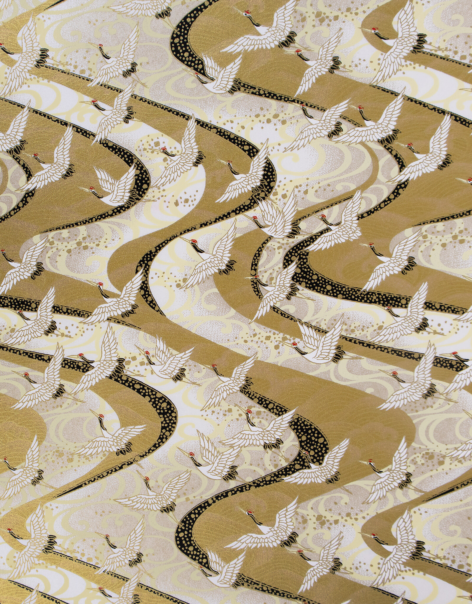 CLEARANCE Aitoh Yuzenshi: Flying Cranes on Gold & White, 18.5" x 25"