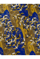 AITOH Aitoh Yuzenshi: Cranes on Gold/Blue, 21.5" x 31.5"