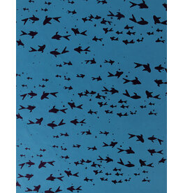 AITOH Aitoh Lokta Printed Fish Blue on Aqua 19.5" x 29.5"