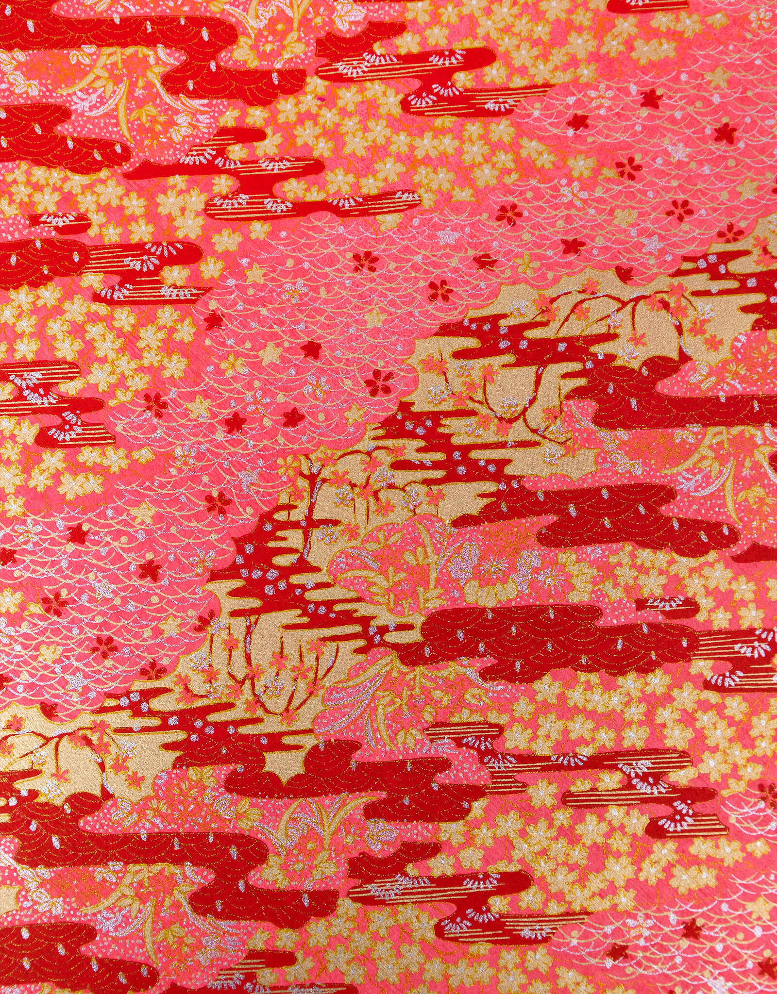 AITOH Aitoh Kirara: Light Pink, Red, Gold Flowers, 18.25" x 25"