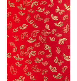 AITOH Aitoh Yuzenshi: Flying Gold Cranes on Red, 18.5" x 25"