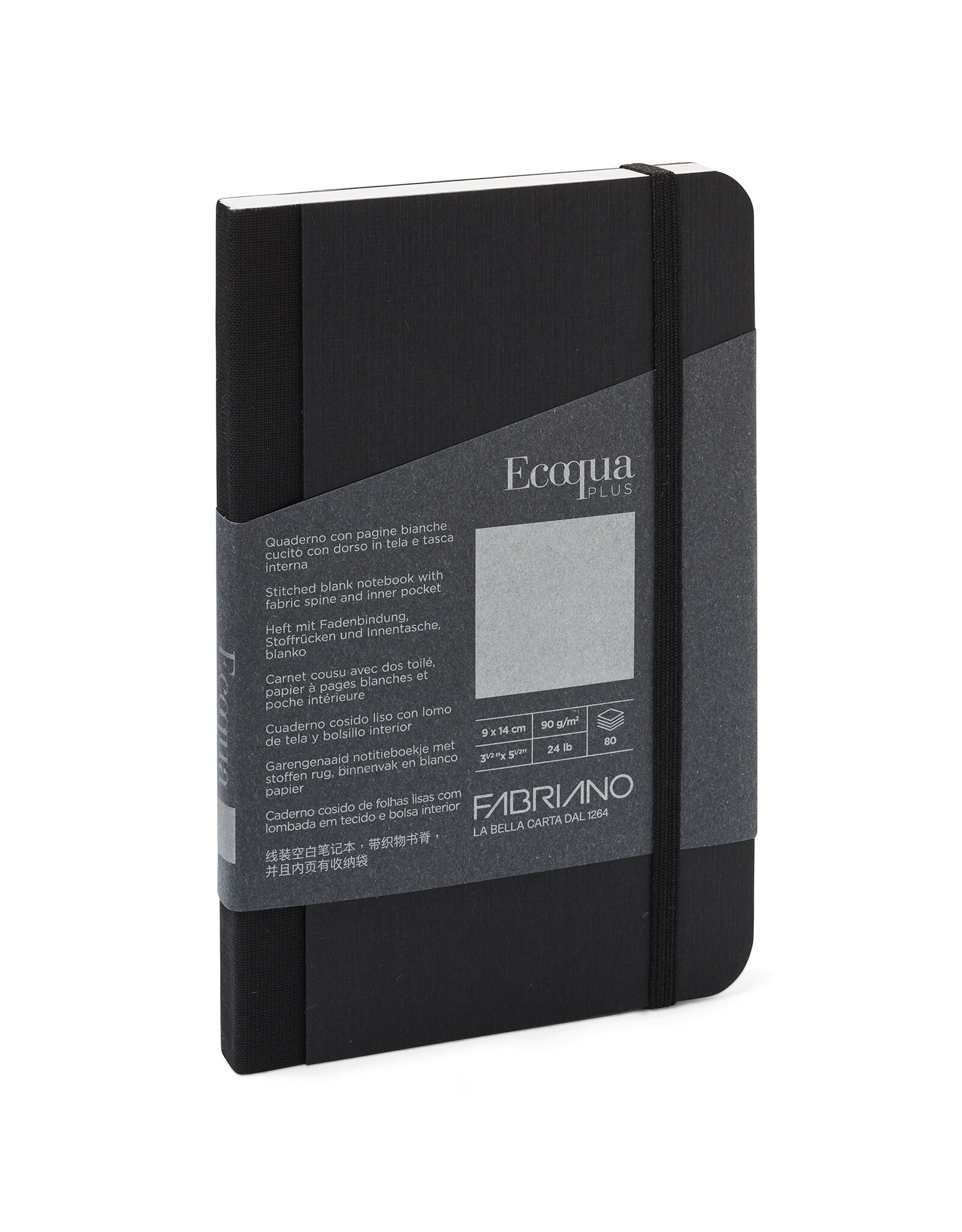 Ecoqua Plus Fabric Bound Notebook, Black, 3.5” x 5.5”, Blank