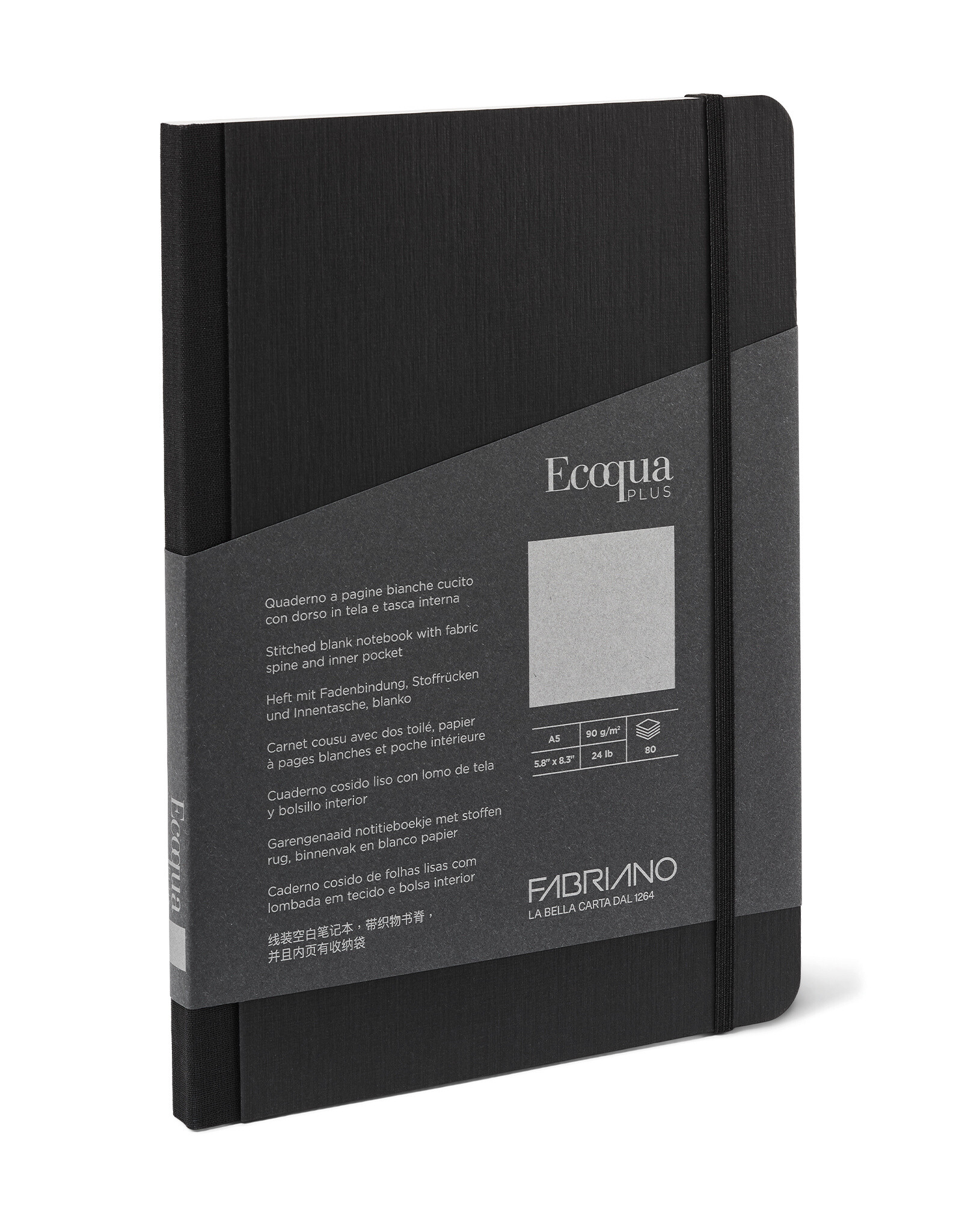 Ecoqua Plus Fabric Bound Notebook, Black, A5, Blank