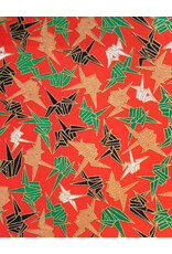 AITOH Aitoh Yuzenshi Washi Paper: Cranes on Red, 18.75" x 25"