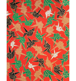 AITOH AITOH Yuzenshi Washi Paper: Cranes on Red, 18¾” x 25”