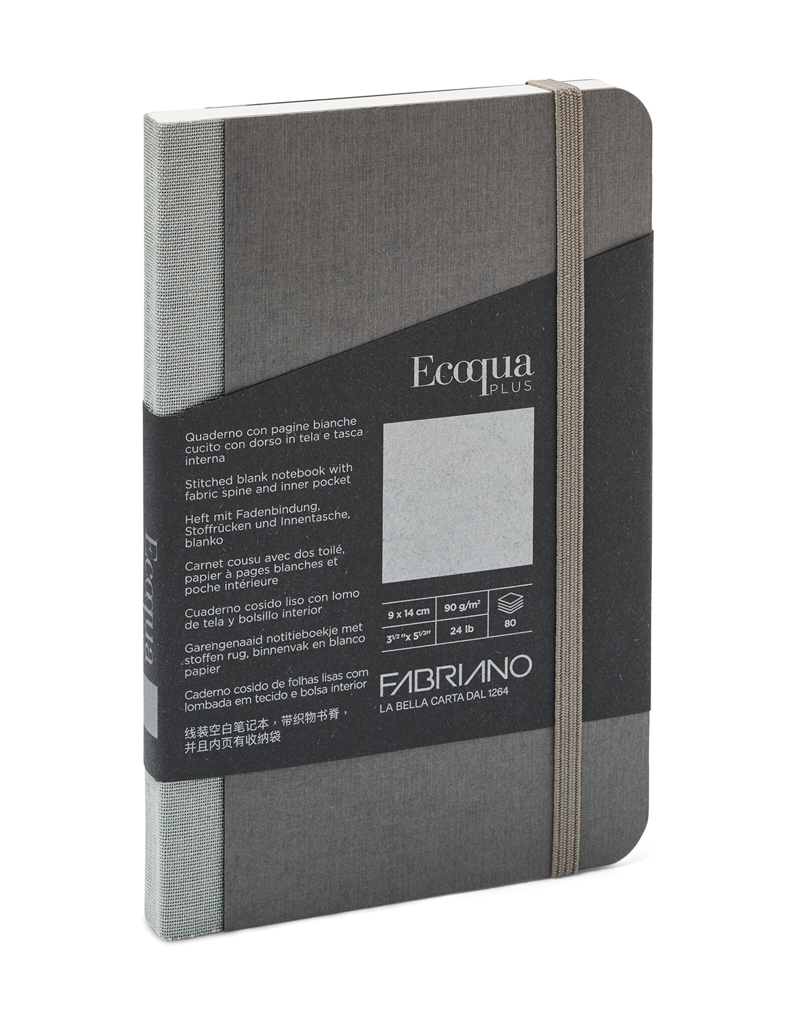 Ecoqua Plus Fabric Bound Notebook, Grey, 3.5” x 5.5”, Blank