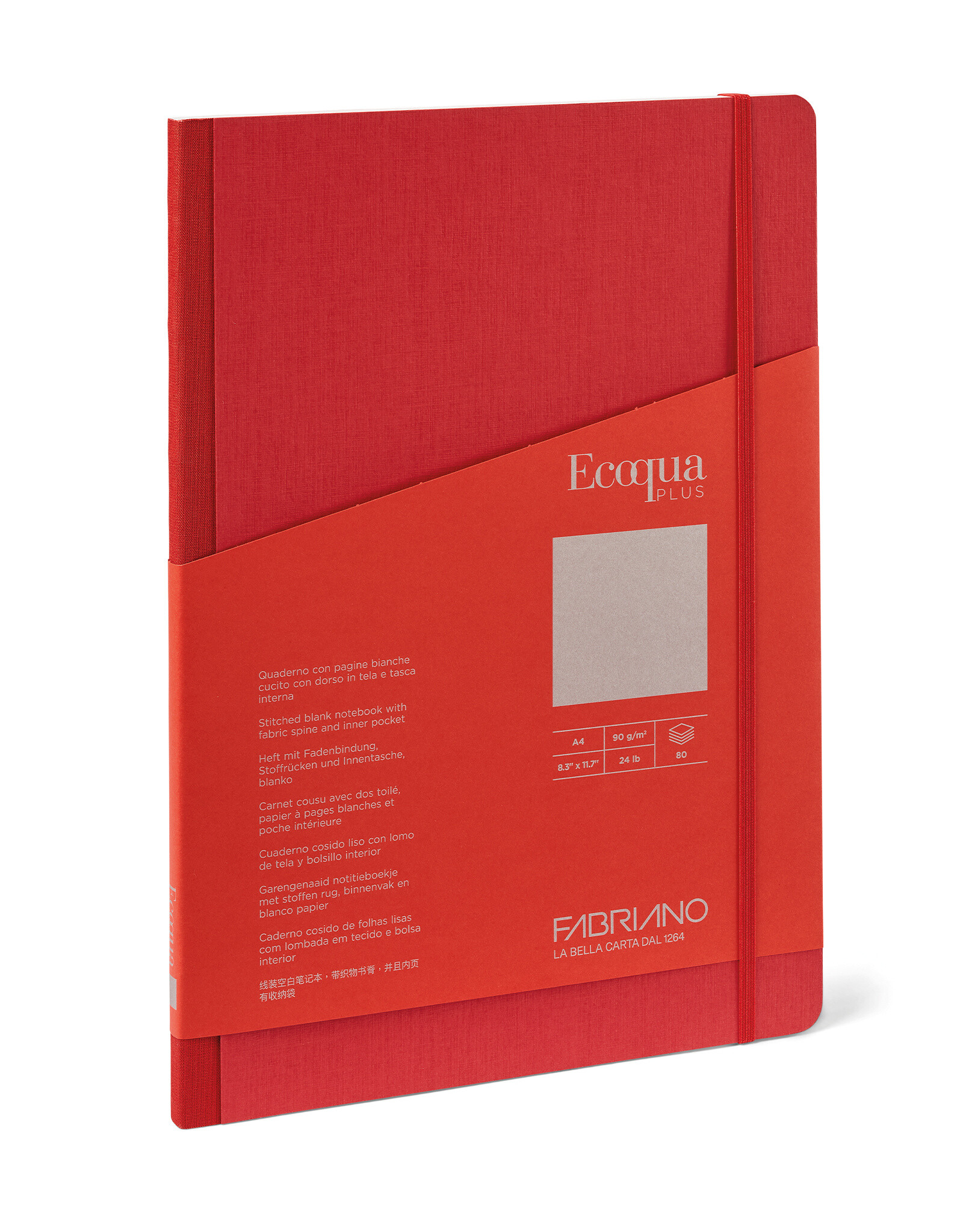 Ecoqua Plus Fabric Bound Notebook, Red, A4, Blank