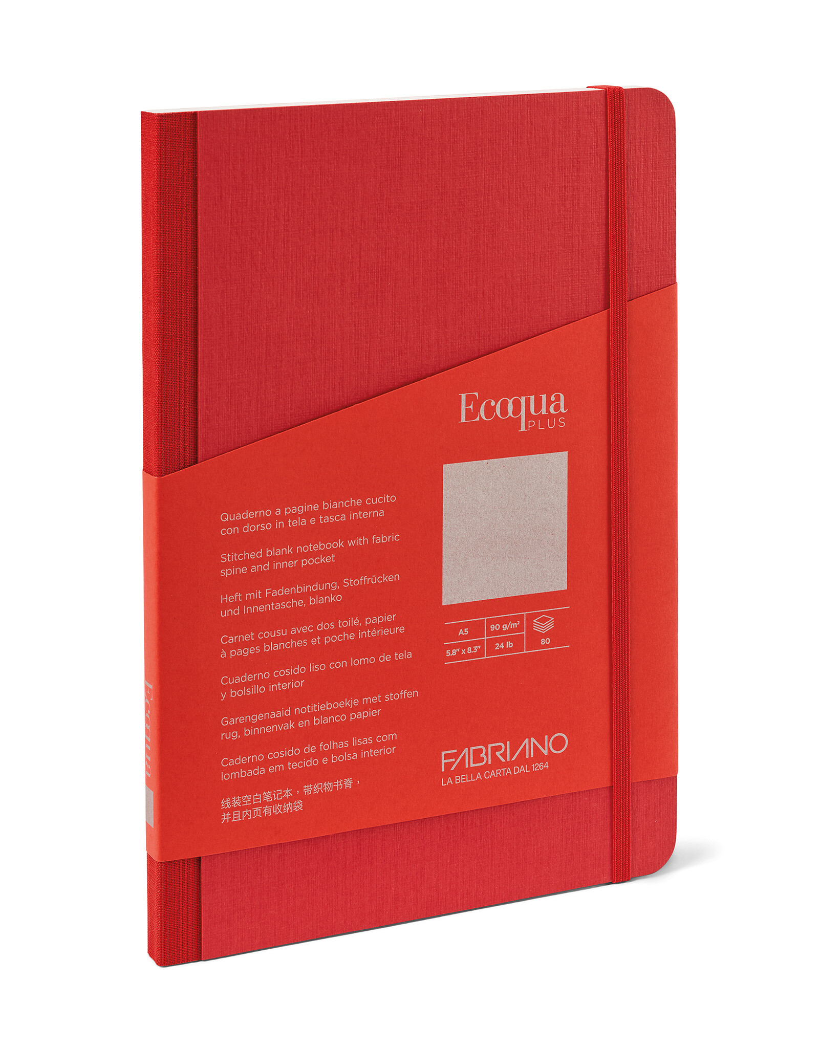 Ecoqua Plus Fabric Bound Notebook, Red, A5, Blank