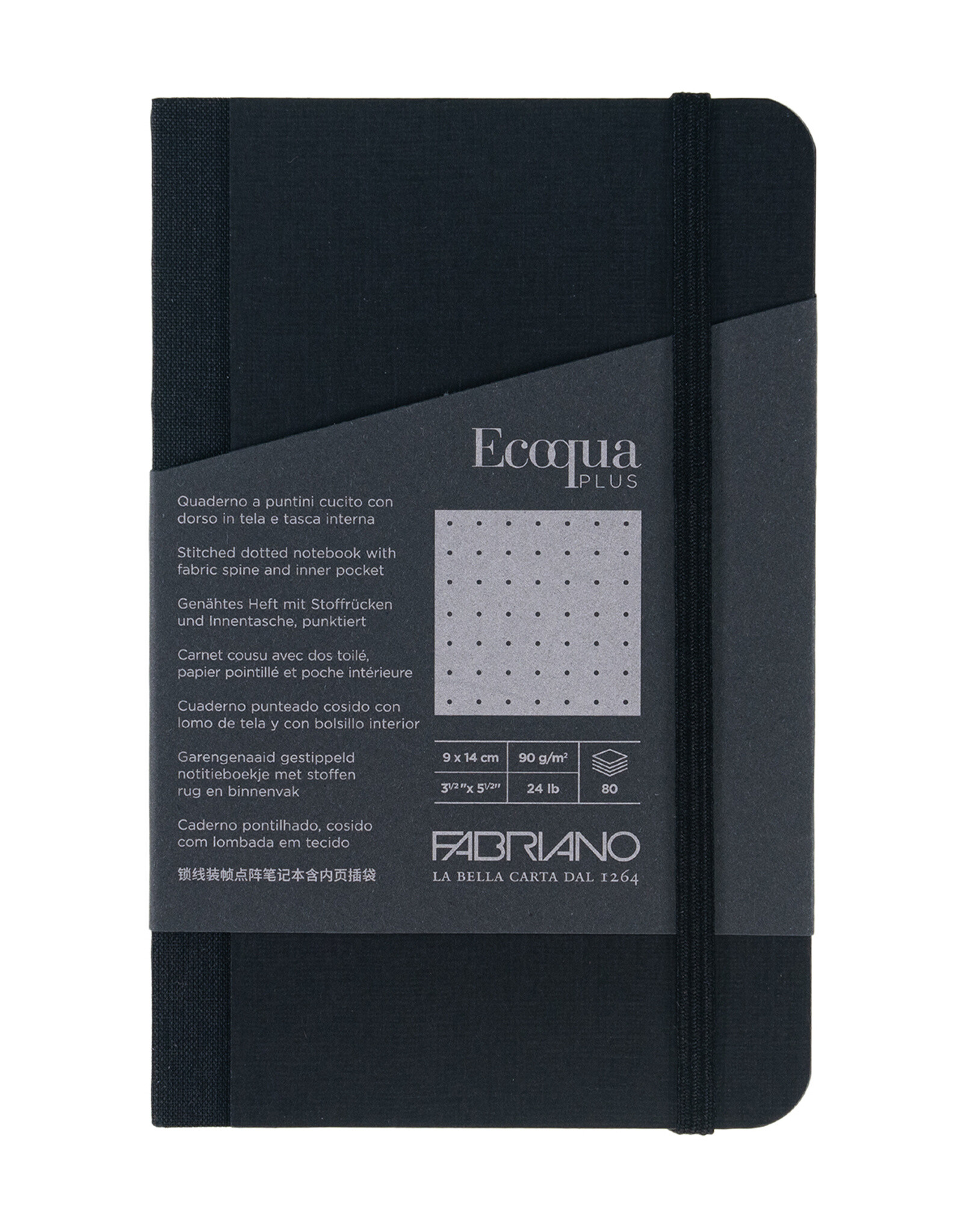 Ecoqua Plus Fabric Bound Notebook, Black, 3.5” x 5.5”, Dotted