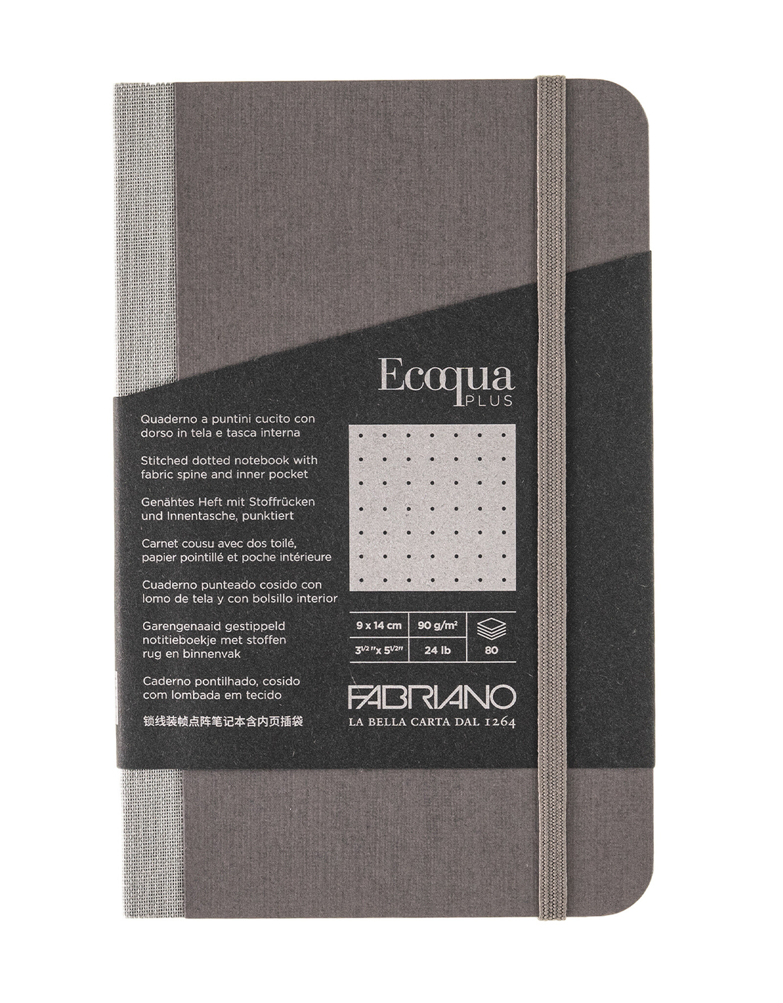 Ecoqua Plus Fabric Bound Notebook, Grey, 3.5” x 5.5”, Dotted