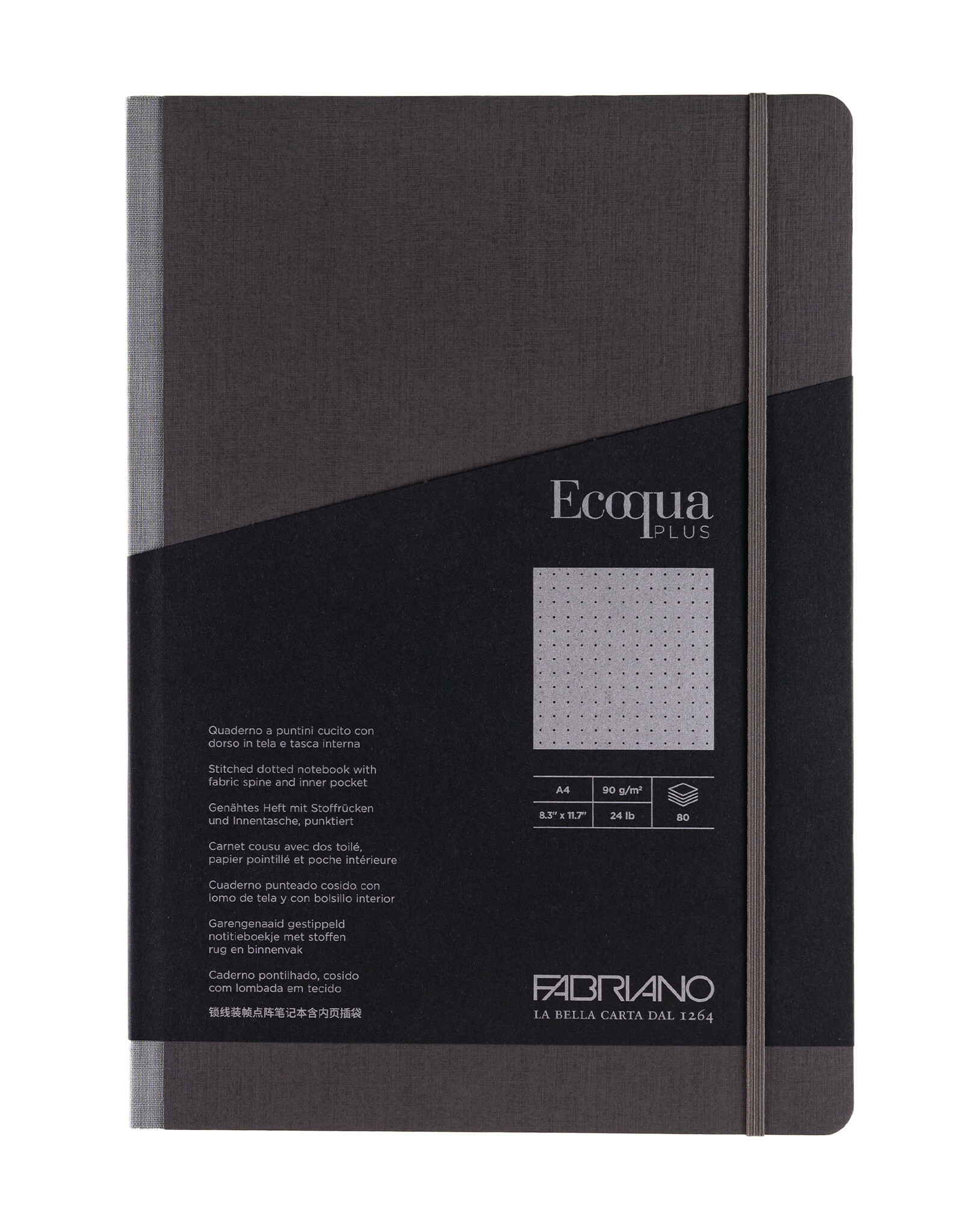 Ecoqua Plus Fabric Bound Notebook, Grey, A4, Dotted