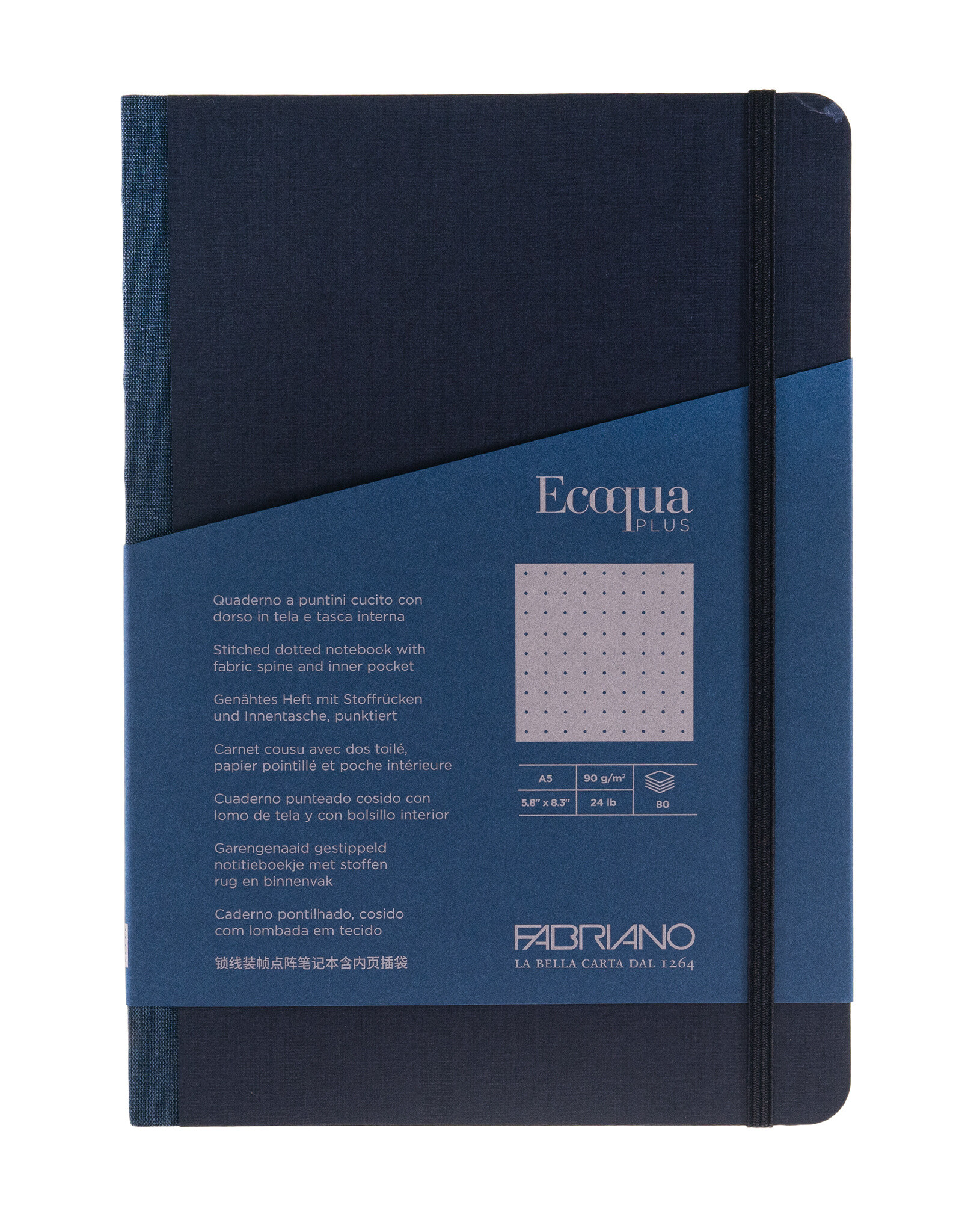 Ecoqua Plus Fabric Bound Notebook, Navy, A5, Dotted