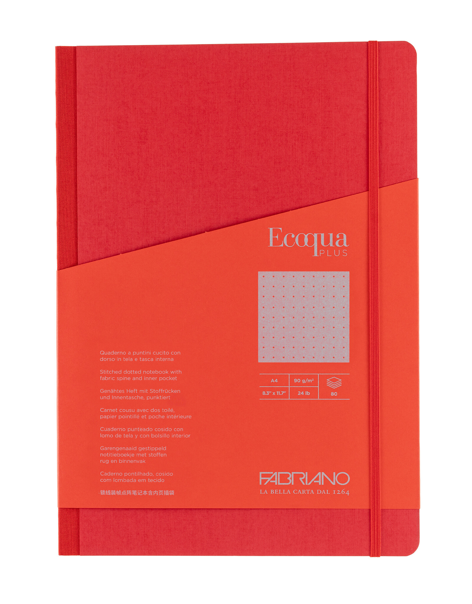 Ecoqua Plus Fabric Bound Notebook, Red, A4, Dotted