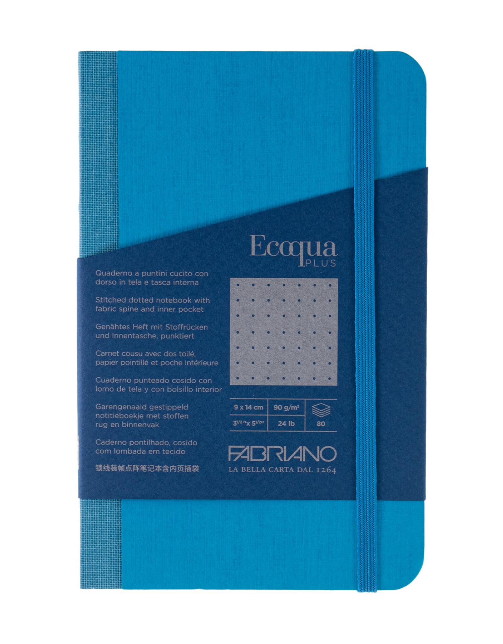 Ecoqua Plus Fabric Bound Notebook, Turquoise, 3.5” x 5.5”, Dotted