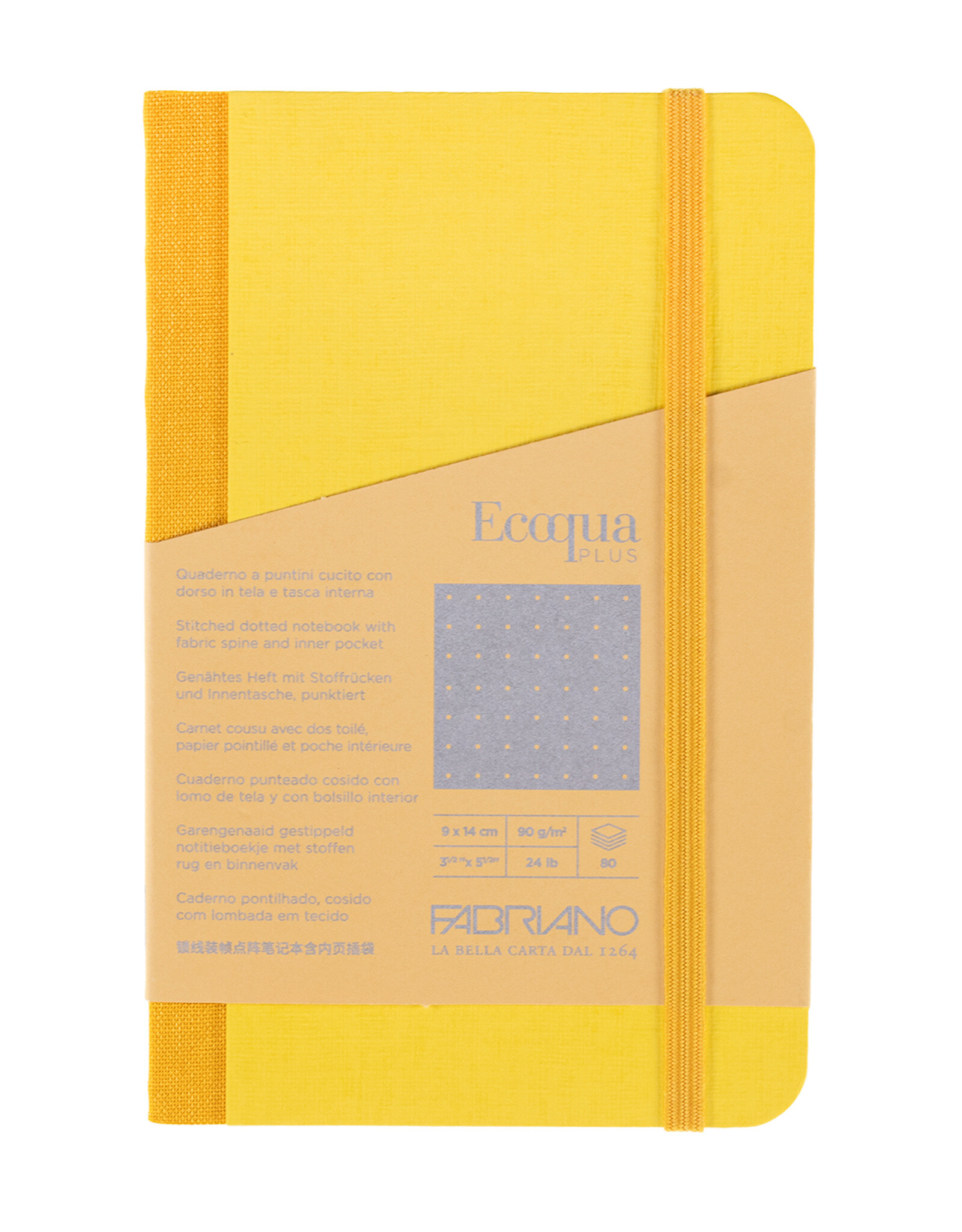 Ecoqua Plus Fabric Bound Notebook, Yellow, 3.5” x 5.5”, Dotted