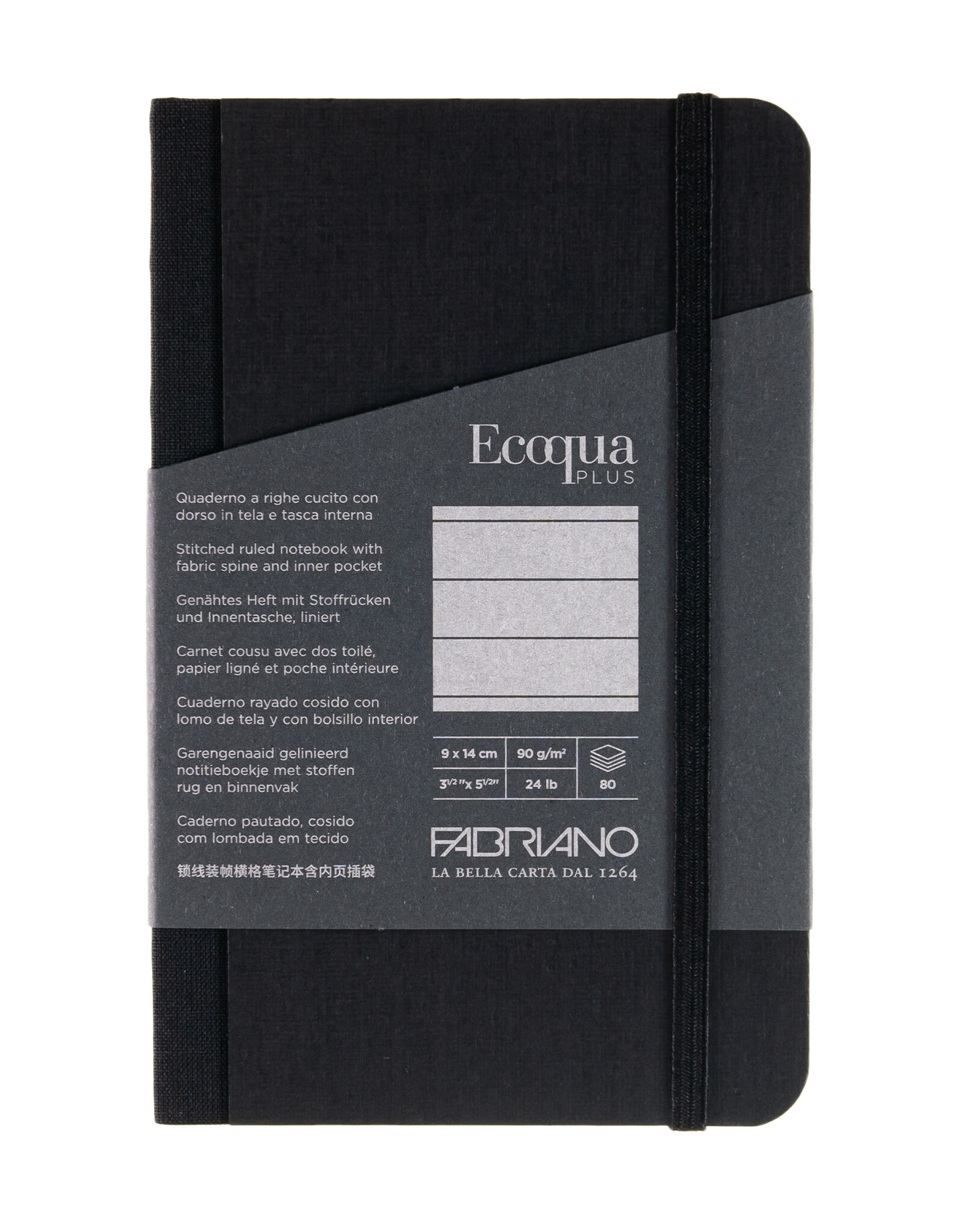 Ecoqua Plus Fabric Bound Notebook, Black, 3.5” x 5.5”, Ruled