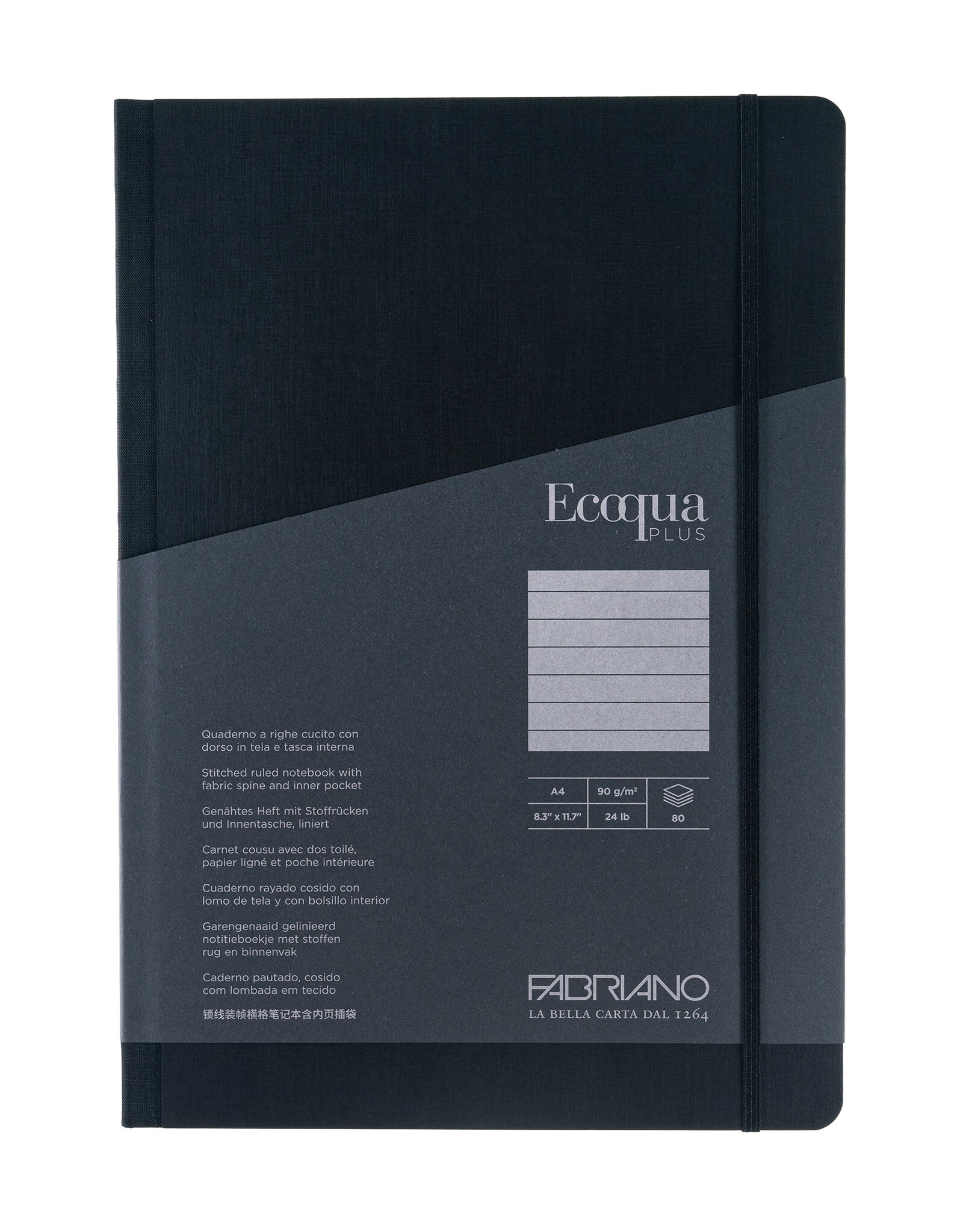 CLEARANCE Ecoqua Plus Fabric Bound Notebook, Black, A4, Ruled