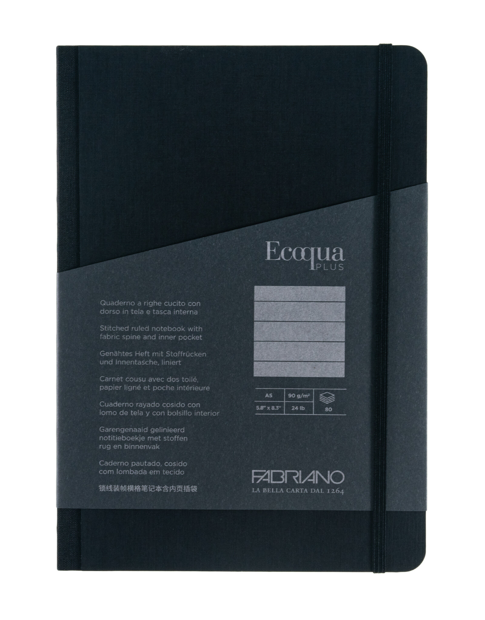 Ecoqua Plus Fabric Bound Notebook, Black, A5, Ruled