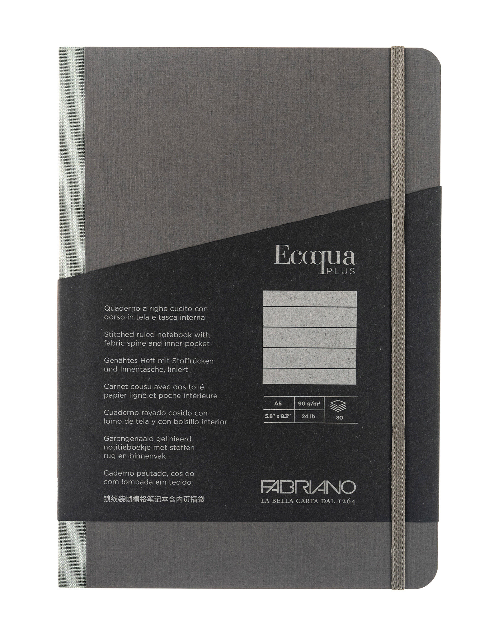 Ecoqua Plus Fabric Bound Notebook, Grey, A5, Ruled