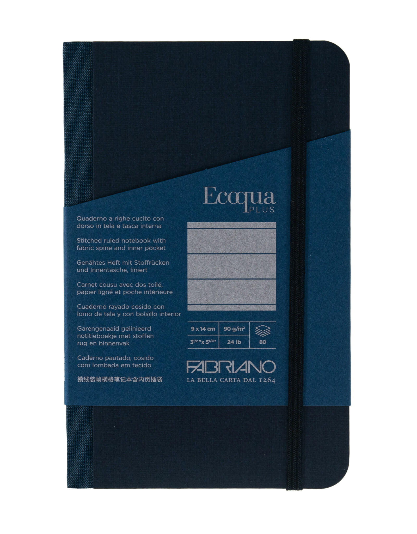 Ecoqua Plus Fabric Bound Notebook, Navy, 3.5” x 5.5”, Ruled