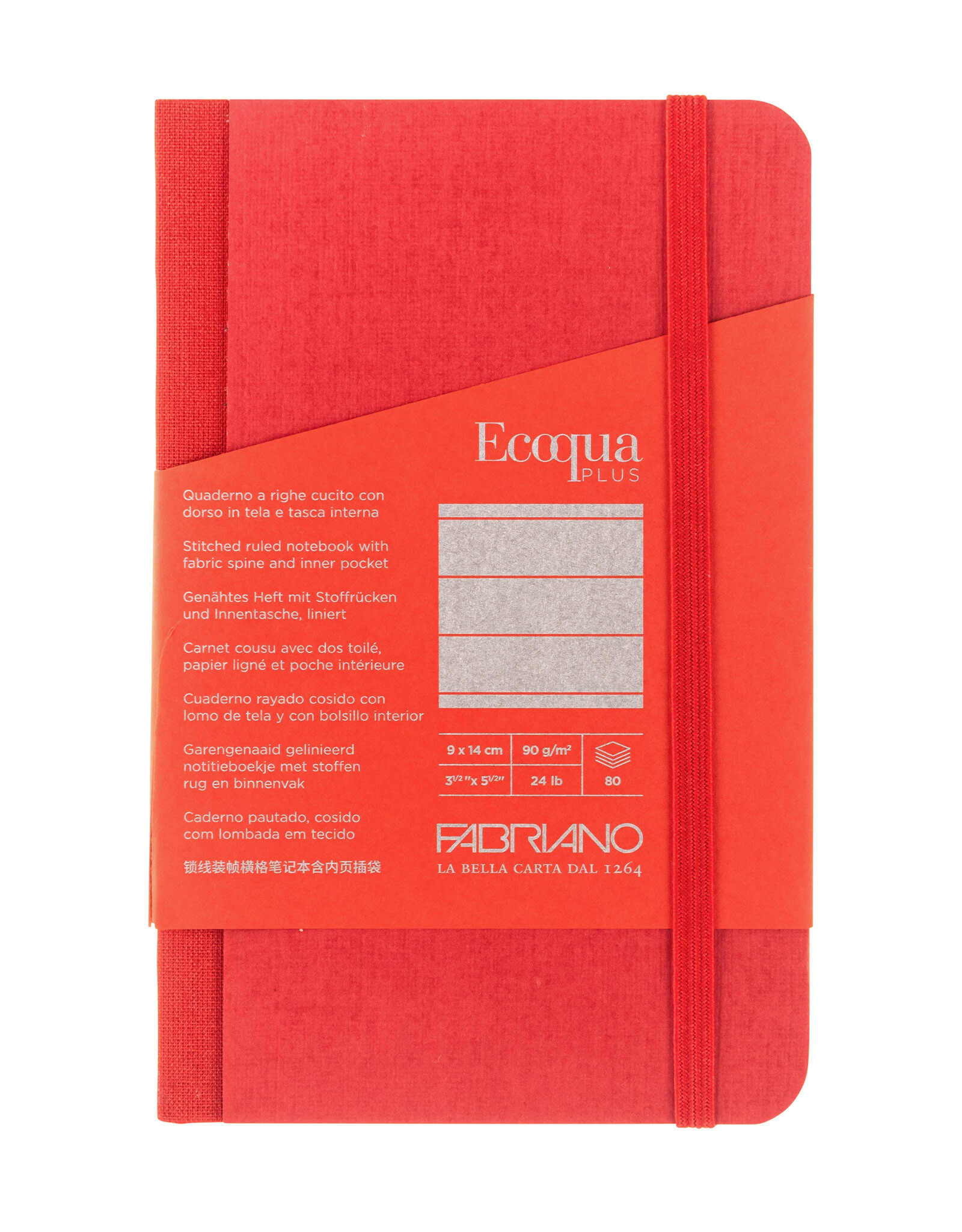 Ecoqua Plus Fabric Bound Notebook, Red, 3.5” x 5.5”, Ruled