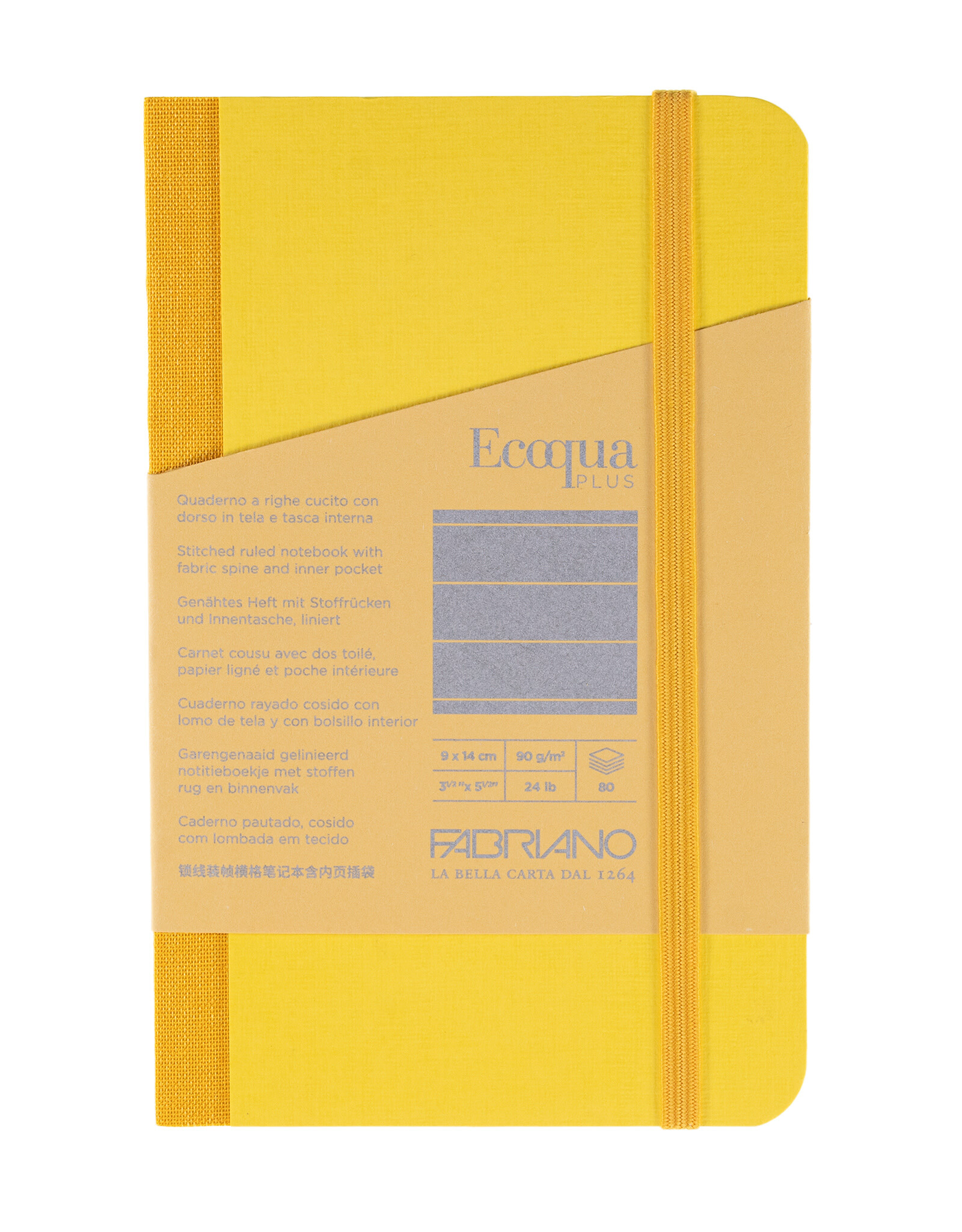 Ecoqua Plus Fabric Bound Notebook, Yellow, 3.5” x 5.5”, Ruled