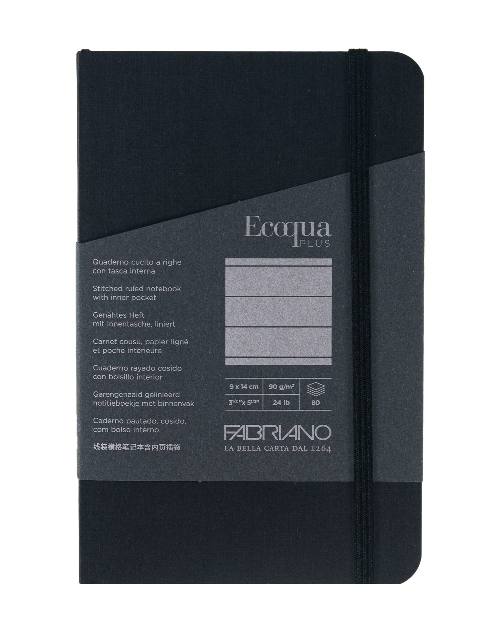 Ecoqua Plus Sewn Spine Notebook, Black, 3.5” x 5.5”, Ruled