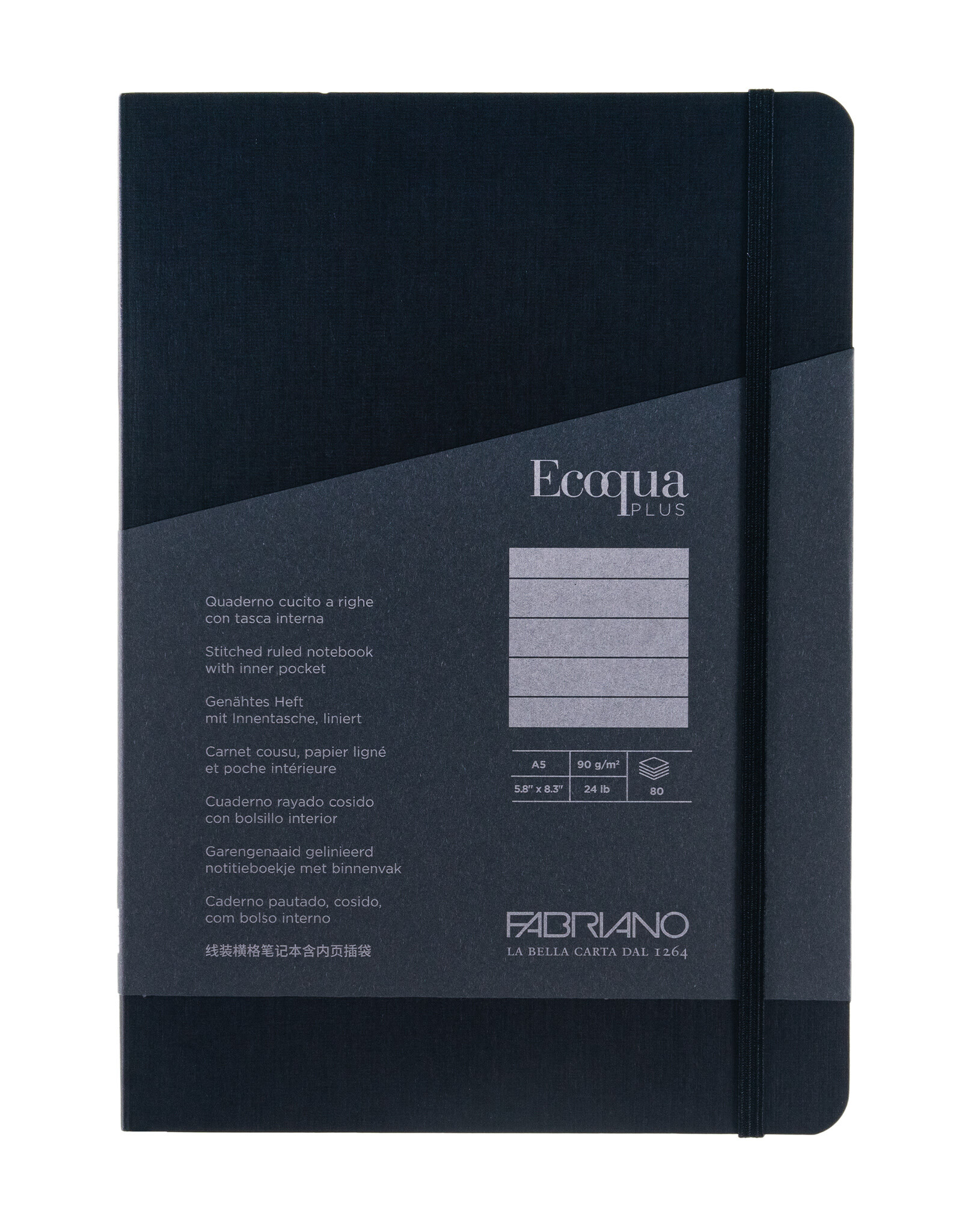 Ecoqua Plus Sewn Spine Notebook, Black, A5, Ruled