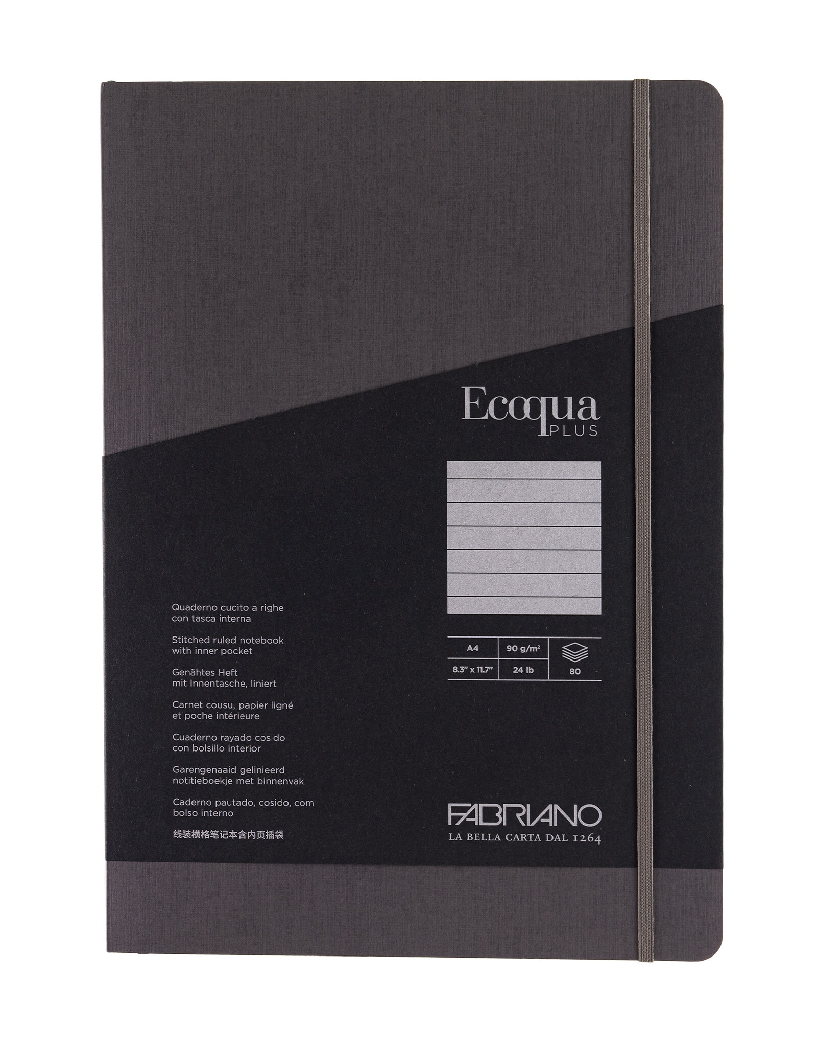 CLEARANCE Ecoqua Plus Sewn Spine Notebook, Grey, A4, Ruled