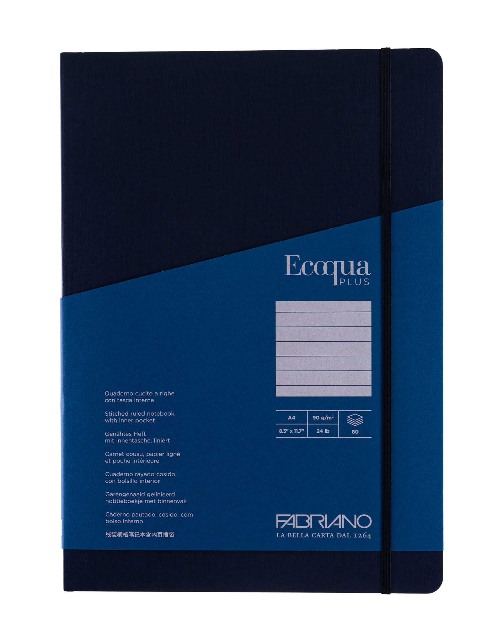 Ecoqua Plus Sewn Spine Notebook, Navy, A4, Ruled