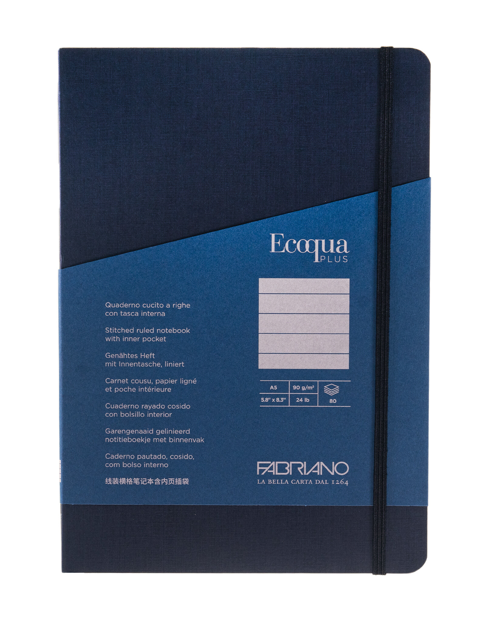 Ecoqua Plus Sewn Spine Notebook, Navy, A5, Ruled