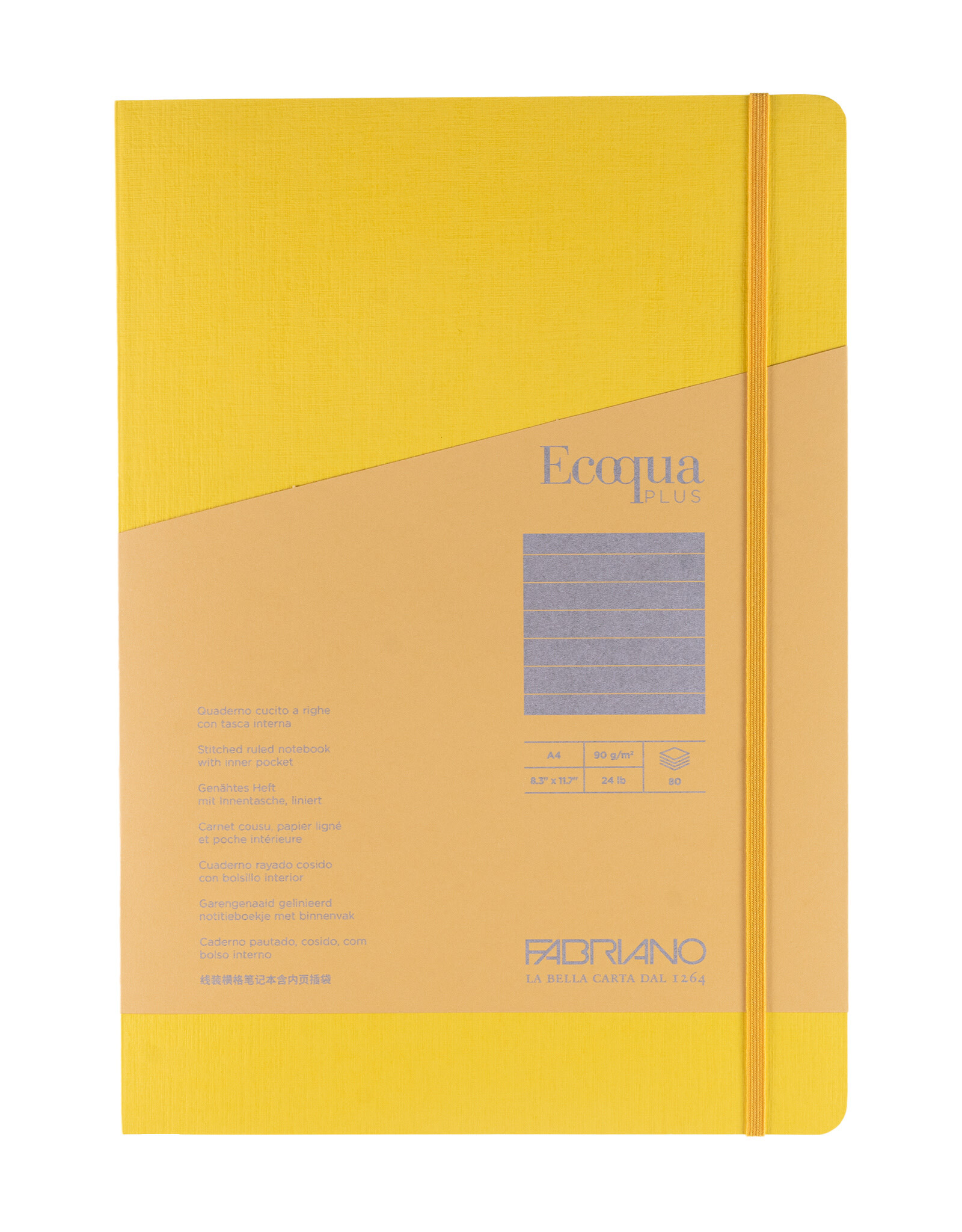 CLEARANCE Ecoqua Plus Sewn Spine Notebook, Yellow, A4, Ruled