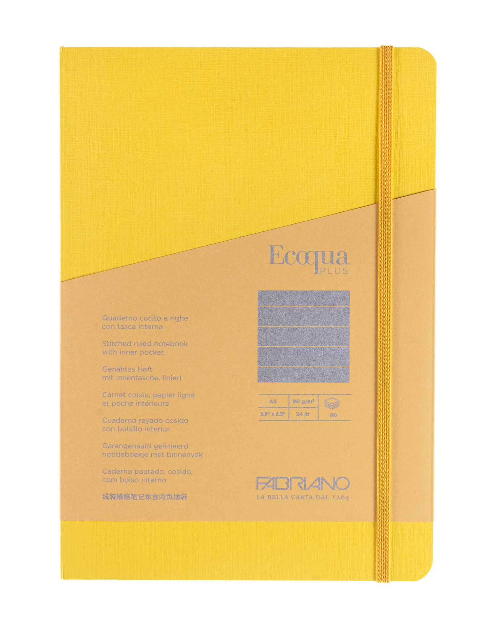CLEARANCE Ecoqua Plus Sewn Spine Notebook, Yellow, A5, Ruled