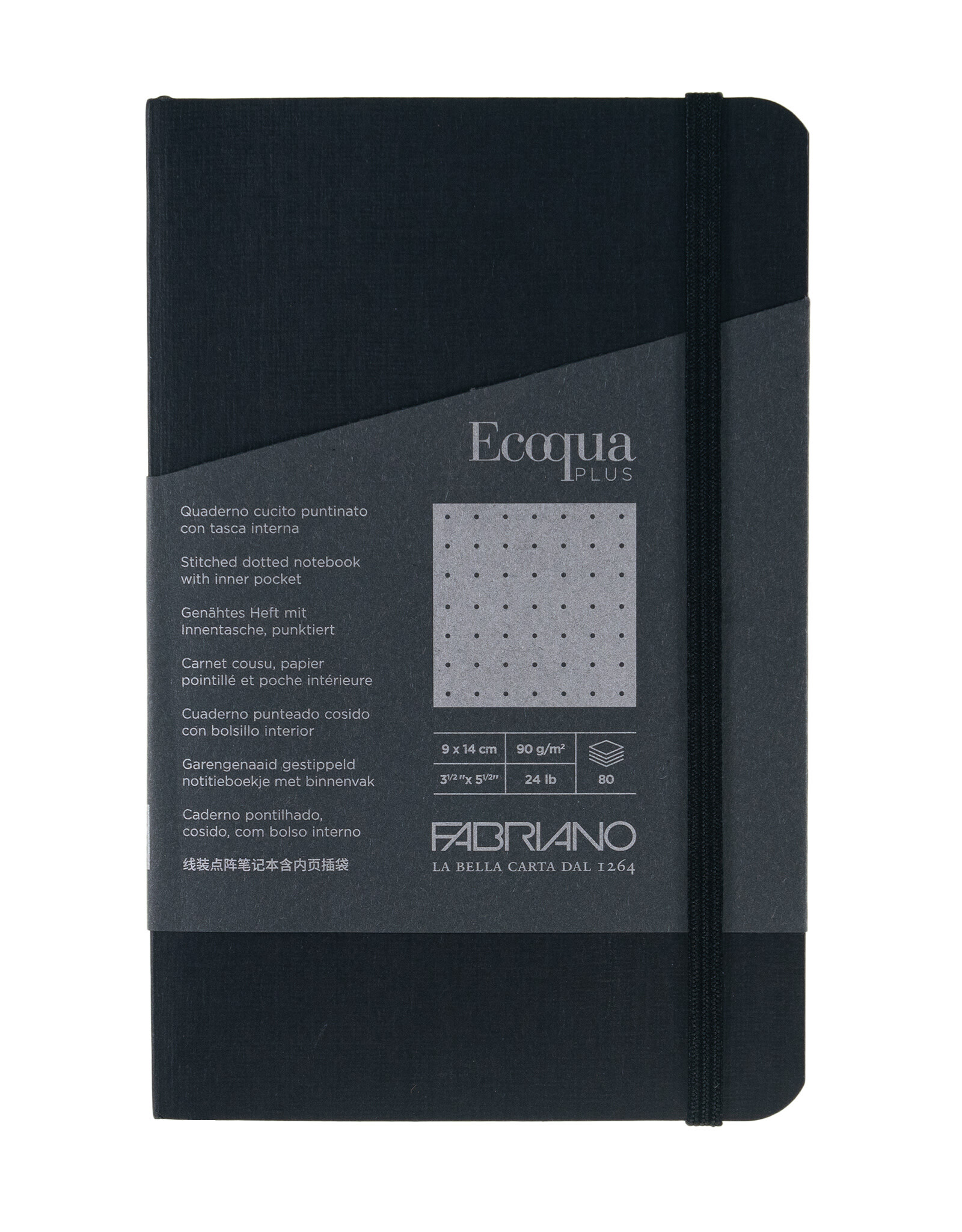 Ecoqua Plus Sewn Spine Notebook, Black, 3.5” x 5.5”, Dotted