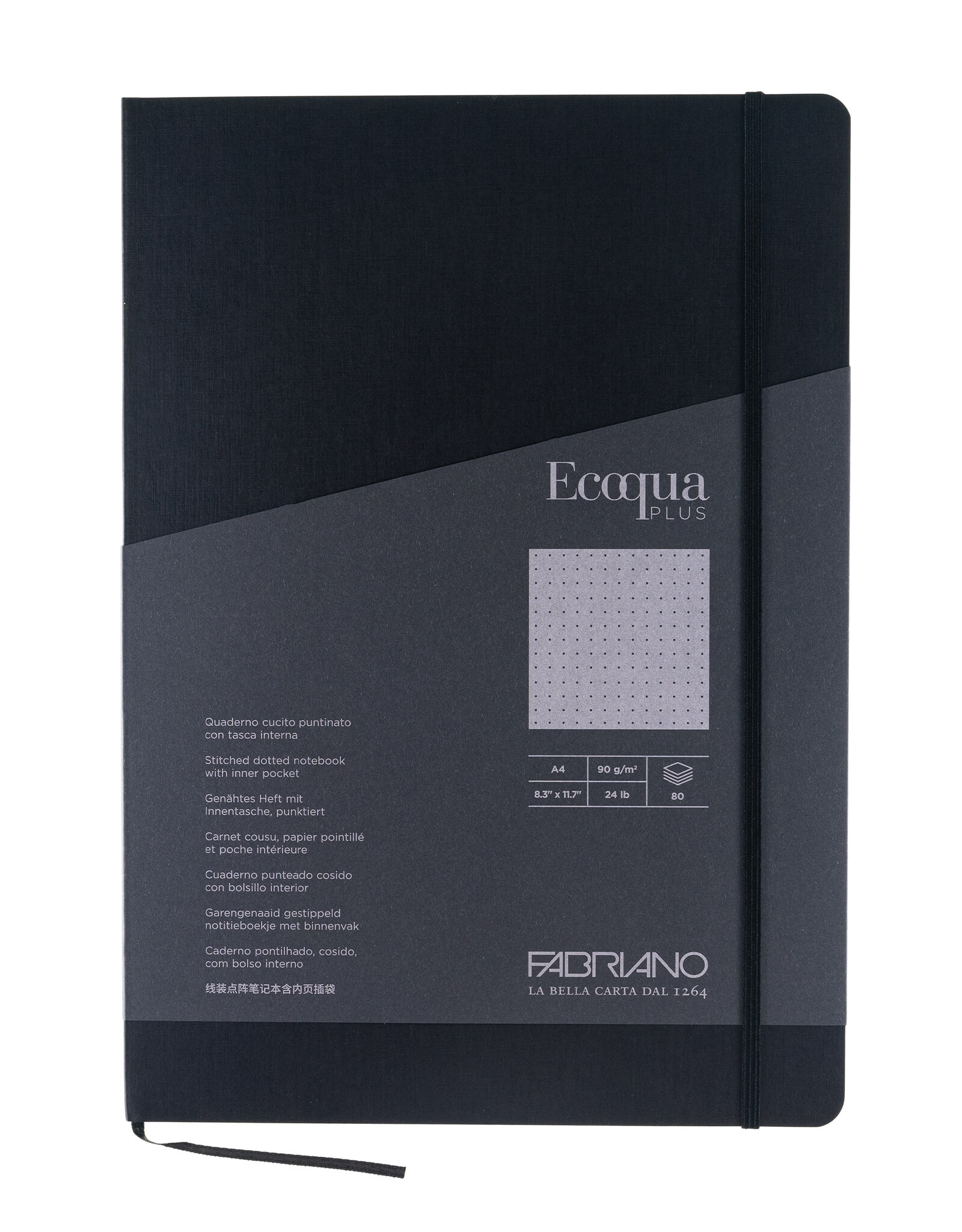 CLEARANCE Ecoqua Plus Sewn Spine Notebook, Black, A4, Dotted
