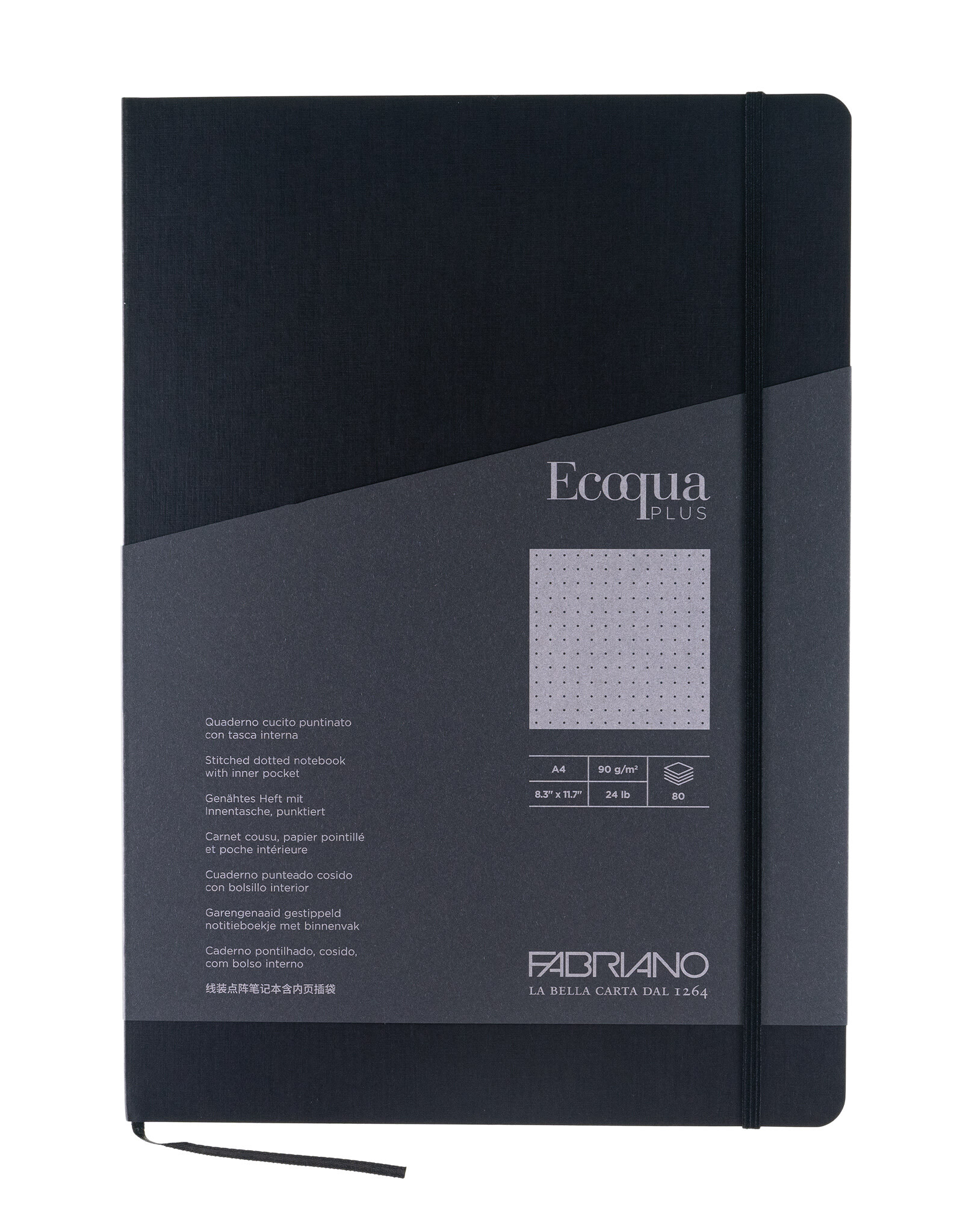 Ecoqua Plus Sewn Spine Notebook, Black, A4, Dotted